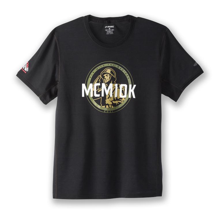 Brooks MCM21 Distance Graphic SS Men's Short Sleeve Running Shirt - Black/white/Gold 10K (38492-PDYH